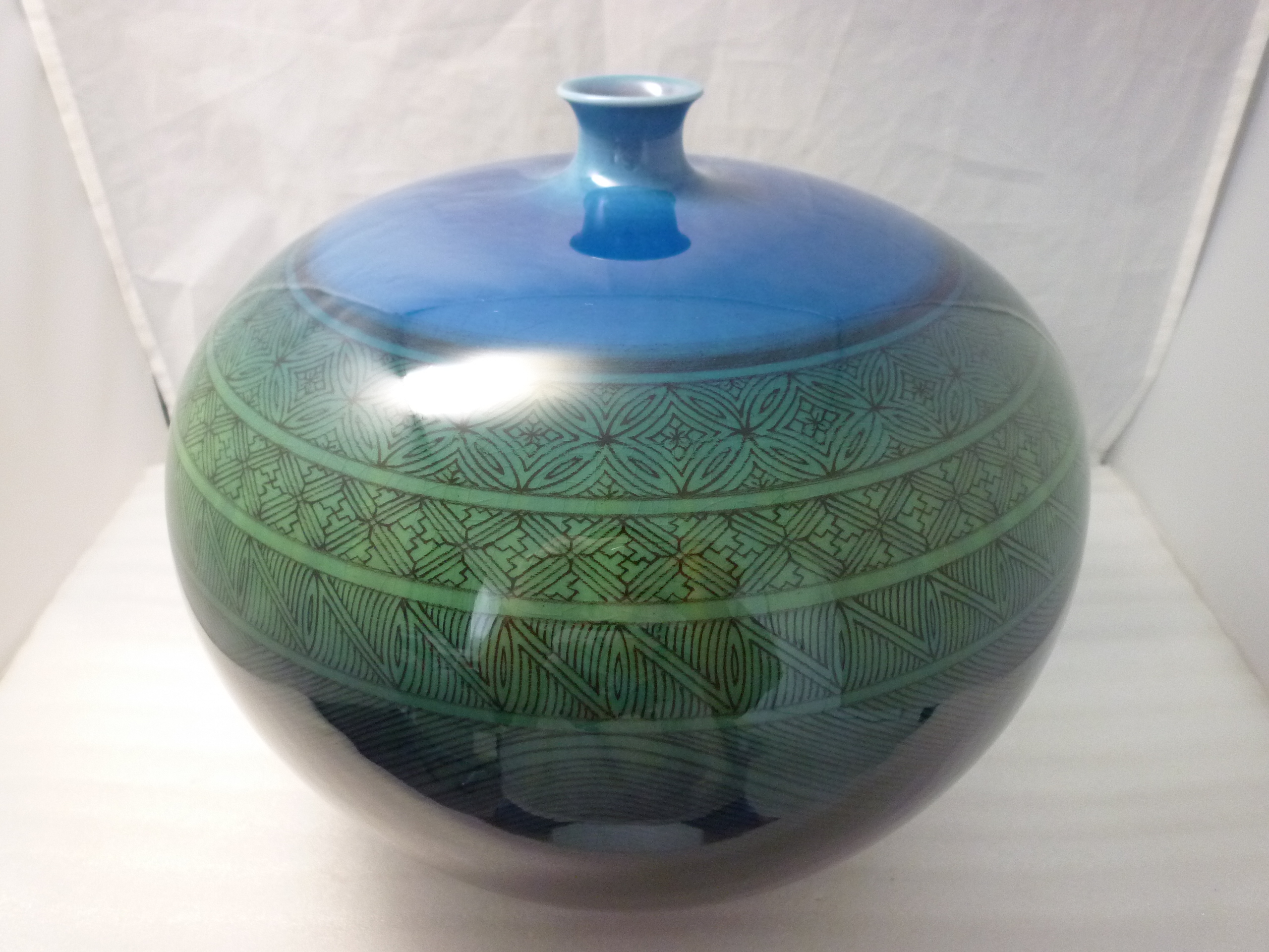 【骨董品】柳雨軒 三代 徳田正彦(八十吉)  碧明釉壺 花生 骨董品 作家物 買取/ 野々市市御経塚 買取専門 金沢買取プラザ